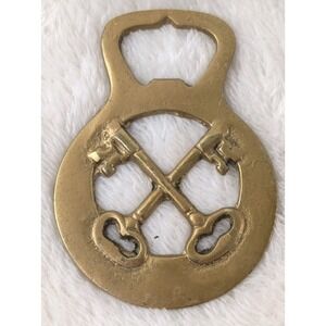 Vintage Solid Brass Bottle Opener Crossed Keys Heavy Cast Bar Tool